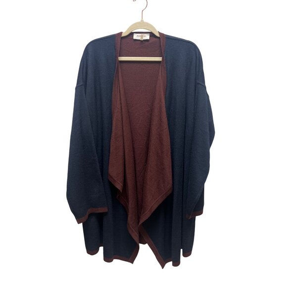 Rodier Vintage 2 Tone Blue and Red Wool Long Open Front Cardigan - Picture 3 of 7